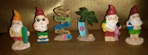 Beach Themed Mini Garden Gnome Set (6pc) Decor Fairy Resin Statues - Picture 1 of 3
