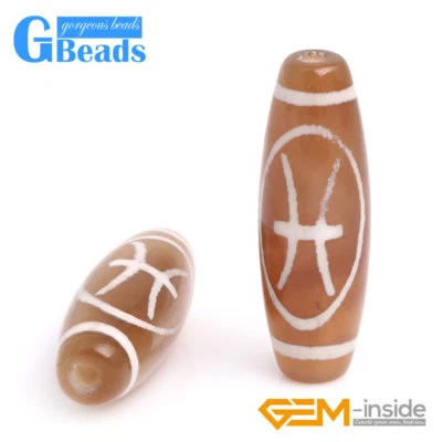 Cuentas de piedra de ágata recubiertas con patrón de zodiaco ovalado de arroz para hacer joyas 1 pieza 10x30 mm Foto 1 de 4