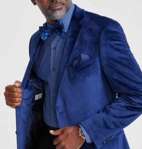 NUEVO CON ETIQUETAS ALFANI Abrigo Deportivo Blazer Azul Terciopelo Calce Ajustado Dos Botones Talla 40L - Imagen 1 de 4