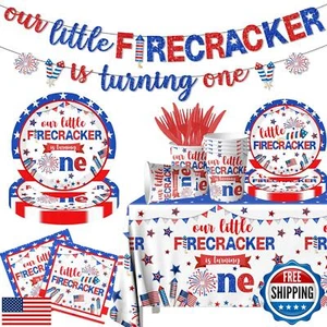 4th of July Birthday Decorations Paper Plates Tablecloth Patriotic Party Supp - Picture 1 of 5