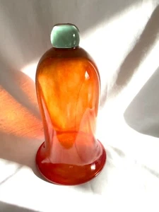 Paralume lampada cloche vetro soffiato arancione vintage pomello verde superiore usato in ottime condizioni 12 x 7" - Foto 1 di 13