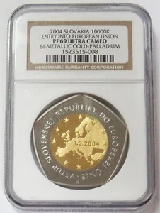2004 GOLD / PALLADIUM SLOVAKIA 10,000 KORUN ENTRY INTO E.U. NGC PF 69 UC - Picture 1 of 3