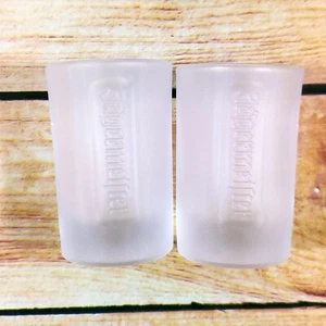 2 Frosted Embossed Shot Glass Jagermeister & measurement on side logo on bottom - Foto 1 di 5