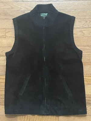Lauren Ralph Lauren Vest Women P/M Black Leather Cashmere Angora Merino Wool - Image 1 of 4