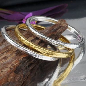 3 pcs Sterling Silver Hammered Bangle Set Handmade By Omer Turkish Jewelry - Picture 1 of 4