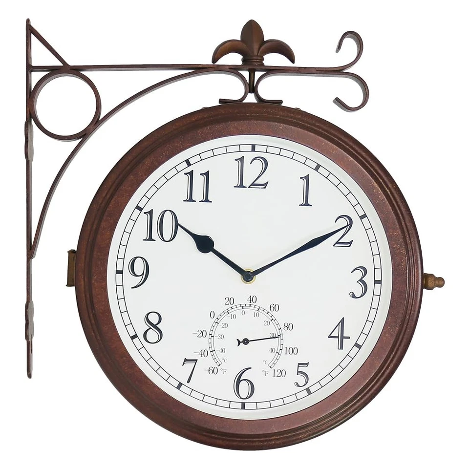 Double Sided Wall Clock Wrought Iron Metal Quiet Easy Read Two Faces Retro Stati