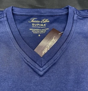 Tasso Elba Supima Navy Blue Wrinkle Free Cotton Poly Long Sleeve V-Neck T-Shirt - Picture 1 of 2