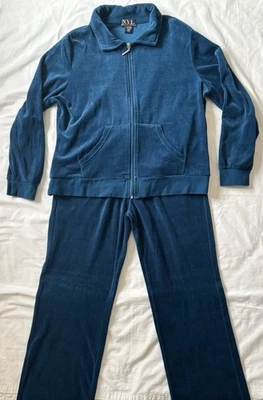 New York Laundry синий бархат 2 изделия брюки куртка комплект молнии Lounge носить Sz PXL - PM - Изображение 1 из 4