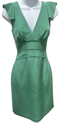 Vestido de Verano Zac Posen Seda Verde Capucha Reversible 2 Profundo Cuello en V Cremallera Elástica Foto 1 de 4
