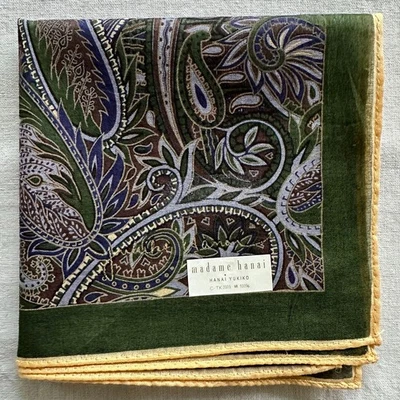 VTG Mens Handkerchief Red Cotton Green Paisley Flourish Pattern Pocket Square 18 - Image 1 of 3