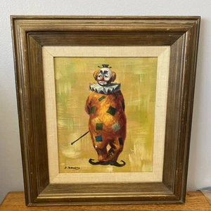 Vintage Frank Dressen Canvas Painting of Clown F. Dressen Sad Full Standing - Picture 1 of 14