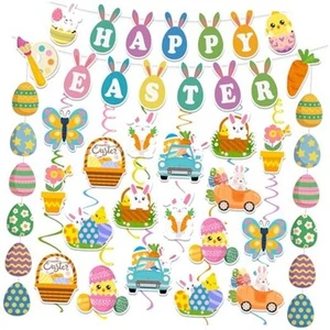 53pcs Easter Decorations for Home Easter Garland Happy Easter Banner Easter - Picture 1 of 7