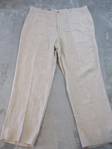 Perry Ellis Linen Pants Mens 40 Beige Khaki Golf Slacks Straight Flat 40x30 - Picture 1 of 16