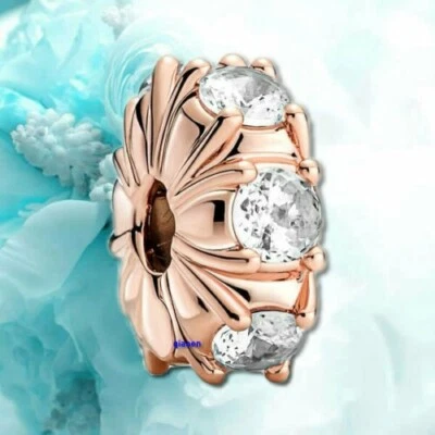 ROSE GOLD S925 STERLING SILVER CLEAR CRYSTAL CLIPPED CHARM BRACELET BEAD & POUCH - Image 1 of 4