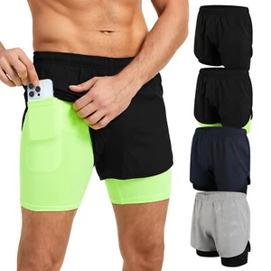 Mens 2 in 1 Shorts 5" Quick Dry Gym Athletic Workout Shorts with Phone Pockets  - Picture 1 of 14