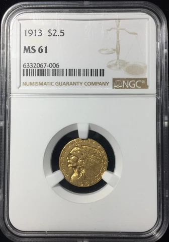 1913 NGC MS61 $2.50 GOLD INDIAN HEAD QUARTER EAGLE #67-006 Cover