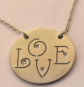 PLATA ESTERLINA - COLLAR COLGANTE DISCO DIAMANTE "AMOR" ÚNICO EN SU CLASE - Imagen 1 de 4