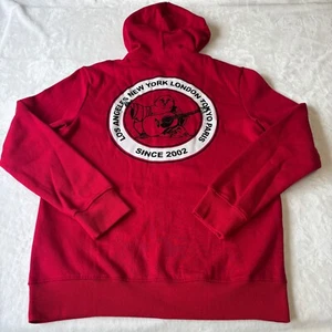 Felpa con cappuccio True Religion City Buddha full zip foderata in pile uomo media jester rossa - Foto 1 di 9