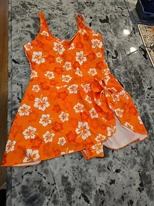 Aimage One Piece Swimsuit Swim Dress Womens size XL orange Adj Strap tropical - Picture 1 of 8