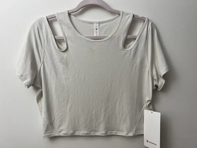 NUEVO CON ETIQUETAS Talla 12 Lululemon Hombro Recortado Yoga Camiseta HUESO Foto 1 de 4