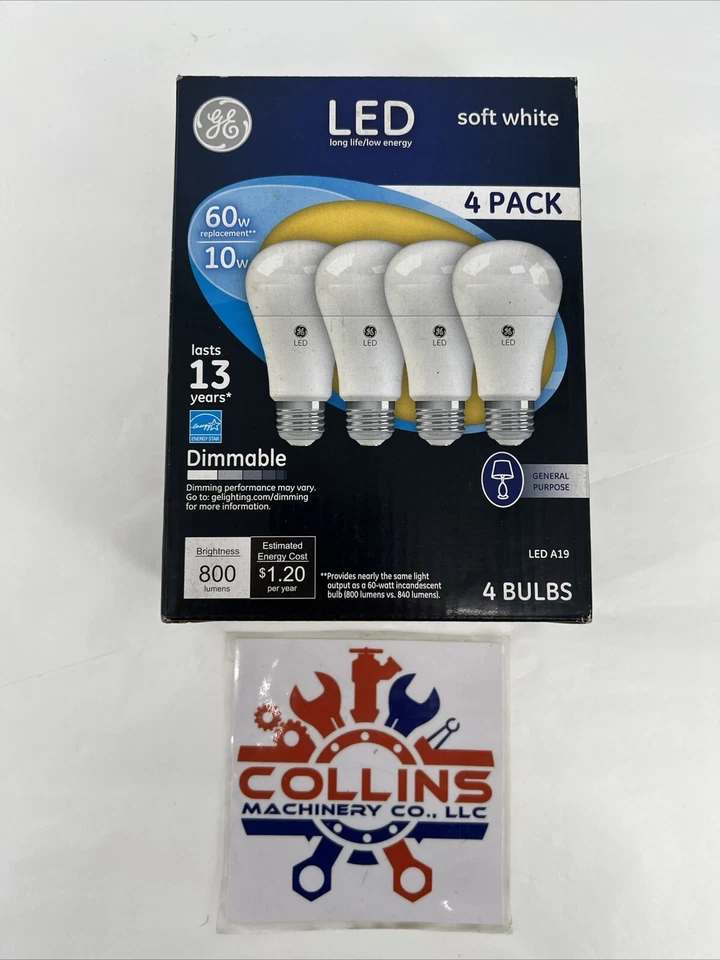(Box of 4) GE LED Compact Led Bulbs, White, A19, 2,700K Temp, 800 Lumens, 60 W - Image 1 of 4