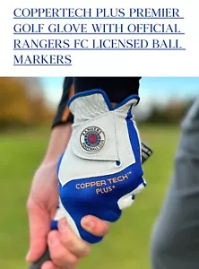 2 OFFICIAL RANGERS FC LICENSED BALL MARKERS ON COPPERTECH PLUS GRIP GOLF GLOVE - Picture 1 of 19