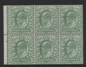 1902 1/2d YELLOW GREEN KEVII BY DE LA RUE BOOKLET PANE OF SIX. SG 218c - Picture 1 of 1