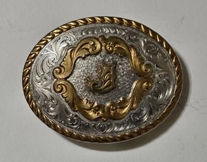 Montana Silversmiths Belt Buckle Initial Letter J Swirl Sterling Plated - Picture 1 of 4