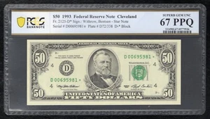 FR. 2125-D* 1993 $50 *STAR* FRN CLEVELAND, OH PCGS BANKNOTE GEM UNC-67PPQ (Y) - Picture 1 of 2