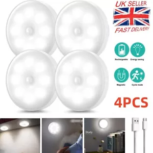 4X LED Motion Sensor Light PIR Rechargeable Cabinet Stair Lamp Cool White Light - Picture 1 of 12
