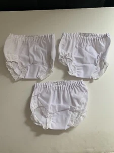 3 Vintage Bloomers White Eyelet Ruffle  ICM Double Seat Panty Size 1   NEW - Picture 1 of 8