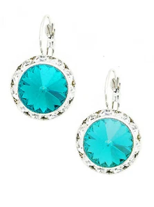 Pendientes de estrás azul brillante colgantes cortos redondos tono plateado de 1"" de largo - Imagen 1 de 3