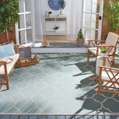 SAFAVIEH Indoor Outdoor BHS125K Beach House Aqua / Cream Rug - Image 1 of 4