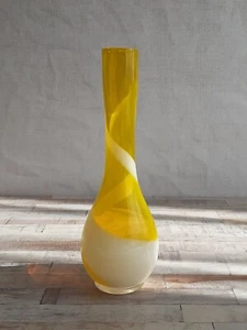 Vintage Japanese Glass Yellow White Swirl Vase - Picture 1 of 4
