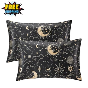 2 Pack Satin Pillowcase Queen 20x30 Black Soft Silk Feel for Hair &Skin Envelope - Picture 1 of 10