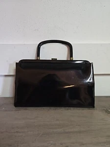 1950’s Black Patent Leather Garay Satchel Handbag Purse - Picture 1 of 7