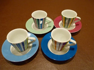 Maxwell Williams - Espresso Coffee Cups - Striped-  Ceramic - Set Of 4 & Saucers - Image 1 of 4