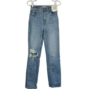 Pantalones de mezclilla rectos de tiro ultra alto Abercrombie & Fitch The 90s 24 o 00 nuevos con etiquetas - Imagen 1 de 14