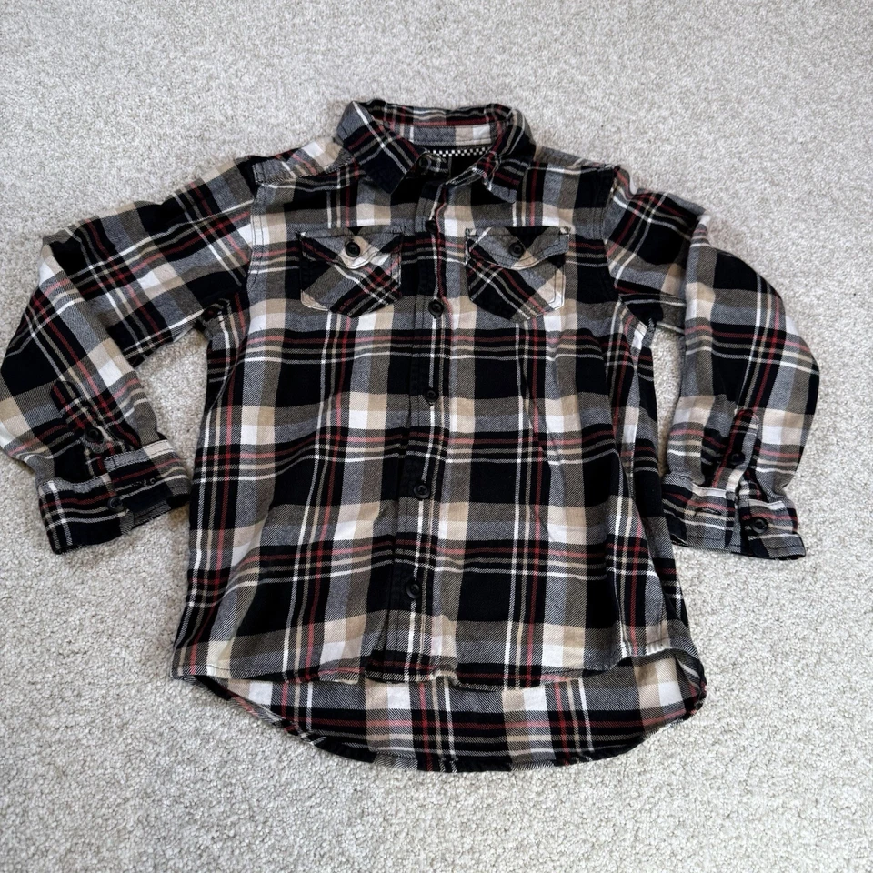 Carter’s size 7 Black/Grey/Red/Tan Plaid Flannel Button Down Shirt 100% Cotton - Image 1 of 4