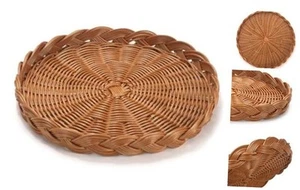Scalloped Tray, Hand Woven Serving Tray, Round Imitation Rattan Tray, 11" - Picture 1 of 8