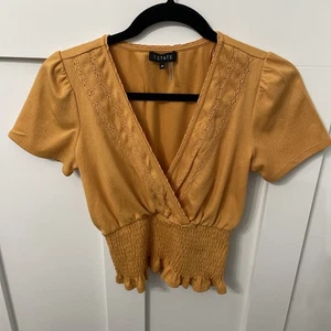 Women’s 1. State Peasant Top-XS-Golden Yellow-short Sleeve-Ruffle Hem - Picture 1 of 8