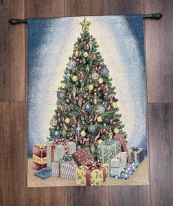 Wall Hanging Shimmery Tapestry Christmas Tree Gifts 25" X 36”  VTG USA - Picture 1 of 7