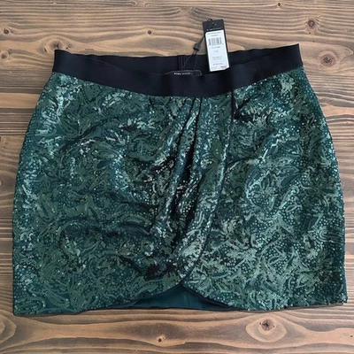 NEW BCBGMAXAZRIA Joanne Women’s Sequin Wrap Mini Skirt Green Black Size L - Image 1 of 4