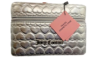 Borsa da viaggio trucco Juicy Couture custodia specchio cosmetica treno argento metallizzato - Foto 1 di 5