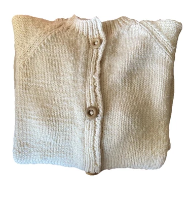 Vintage Hand Knit Cotton Cardigan Sweater Wooden Buttons Beige Size M - Image 1 of 4