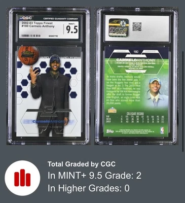 2002-03 Topps Finest Rookie Carmelo Anthony #180 Nuggets Rookie CGC 9.5 MINT+ - Image 1 of 3