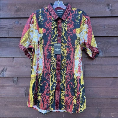 Barabas Men's XL Medusa Baroque Rhinestone Short Sleeve Button Down Shirt NWT - Image 1 of 4