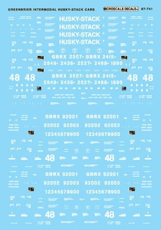 Microscale 87-741 HO Greenbrier Freight Husky-Stack Car Decal Sheet - Image 1 of 1
