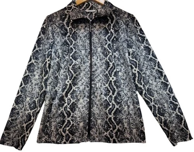Laura Ashley Womens Sparkly Full Zip Blazer Jacket Size M Gray Black White Snake - Image 1 of 4
