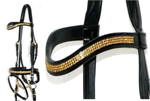 FSS Curve U CRYSTAL GOLD BLING Brass German Crank Comfort PATENT GLOSS Bridle - Picture 1 of 1